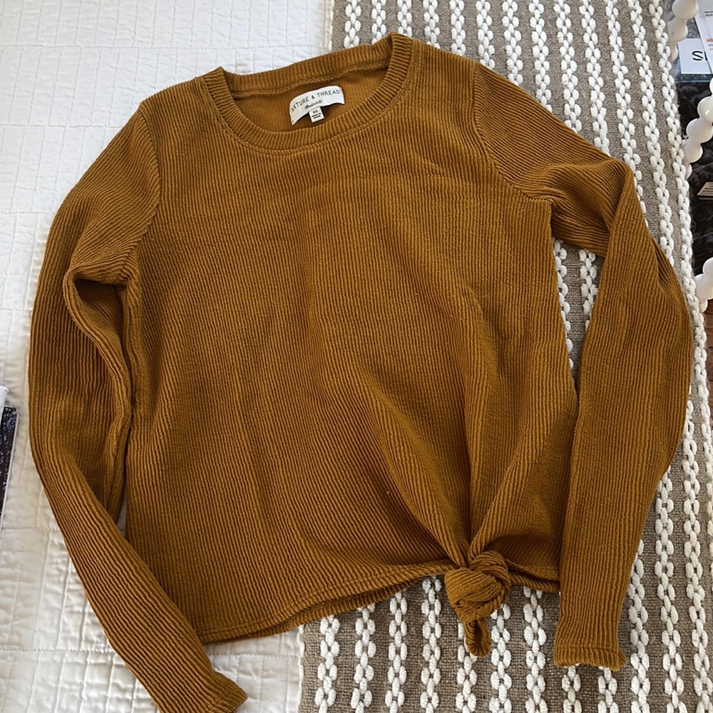 Madewell Texture & Thread Mustard Long Sleeve Tie Top